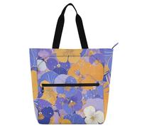 EtherSpher Borsa decorativa per bambini, graziosa, per ragazzi, ragazze, donne, fiori astratti arancioni viola del viole del pensiero, impermeabile, con cerniera, per università, shopping, spiaggia