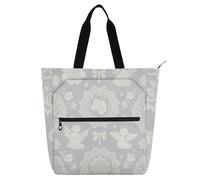 EtherSpher Borsa decorativa per bambini, per libri e pianoforte, per ragazzi, ragazze, adulti, con pizzo bianco, motivo angelo, fiori, grande, borsa per attività artistica, con cerniera, per scuola