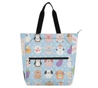 EtherSpher Borsa decorativa per libri per bambini, donne, uomini, carino, cartone animato, blu, grande, libreria, libri, shopping bag con manici con cerniera, per scuola, shopping, viaggi, arcobaleno