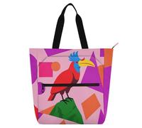 EtherSpher Borsa decorativa per libri per bambini, donne, uomini, cartoni animati colorati Hornbill Bird Large School Shoulder Bags con tasche con cerniera per la scuola, shopping, drogheria
