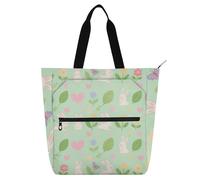 EtherSpher Borsa decorativa per libri per bambini, donne, uomini, un simpatico coniglio bianco dei cartoni animati, impermeabile, borsa per attività artistica con cerniera per scuola e tempo di gioco