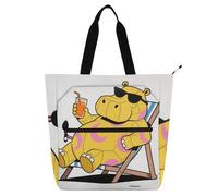 EtherSpher Borsa decorativa per libri per bambini e adulti, carina fresca estate ippopotamo arancione robusta resistente borsa per insegnante borsa da biblioteca per college shopping spiaggia