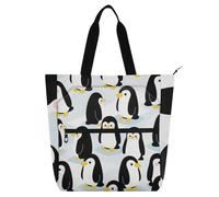 EtherSpher Borsa decorativa per libri per bambini e adulti, con pinguino infantile, grande, riutilizzabile, per la spesa, con cerniera, per scuola e tempo di gioco, arcobaleno para libros