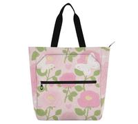 EtherSpher Borsa decorativa per libri per bambini per bambini, ragazzi e ragazze, borsa della spesa riutilizzabile con adorabili fiori rosa, con tasche con cerniera, per scuola e tempo di gioco