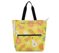 EtherSpher Borsa decorativa per libri per bambini, ragazzi e ragazze, bacche arancioni, pera, trama floreale, gialla, robusta, borsa per la spesa con tasche con cerniera, per università, shopping