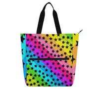 EtherSpher Borsa decorativa per libri per bambini, studenti, adulti, strisce colorate, stelle nere, resistente all'acqua, borsa per la spesa con cerniera per scuola, lavoro, viaggi, arcobaleno