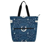 EtherSpher Borsa decorativa per libri, per ragazzi, ragazze, adulti, con luna bohémien, leggera, con tasche con cerniera, per scuola, shopping, spiaggia, arcobaleno, bolso para libros
