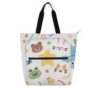 EtherSpher Borsa decorativa per libri per ragazzi, ragazze, donne, carini cartoni animati e zoo colorato, borse a tracolla leggere con tasche con cerniera per scuola, shopping, viaggi, arcobaleno de