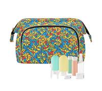 EtherSpher Borsa impermeabile per il trucco blu in vetro colorato mandala per le donne borsa per il cambio per la conservazione dei cosmetici, Mandala vetro colorato blu, 1 size