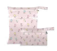 EtherSpher Borsa impermeabile per vestiti bagnati con fiori colorati cartoni animati, confezione da 2 pezzi essenziali da viaggio per il bambino con manici per fare il bagno, la palestra