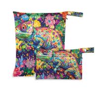 EtherSpher Borsa lavabile in camaleonte di colore freddo dei cartoni animati per il nuoto, confezione da 2 elementi essenziali da viaggio per bambini con manici per fare il bagno, spiaggia