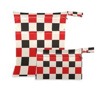 EtherSpher Borsa per biancheria lavabile con motivo a scacchi rossi e bianchi, confezione da 2 sacchetti bagnati per costume da bagno con manici per pannolini per bambini, viaggio