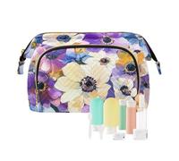 EtherSpher Borsa per cosmetici con fiori dipinti a olio bianchi e viola, borsa da viaggio leggera da donna, portafoglio per contanti da viaggio per bagno, Fiori bianchi e viola della pittura a olio, 1