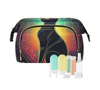 EtherSpher Borsa per cosmetici con gatto nero astrologia dei tarocchi dei cartoni animati Borsa cosmetica impermeabile borsa per cambio monete da donna per organizer per chiavi di carta, Cartone