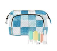 EtherSpher Borsa per cosmetici con motivo a scacchi azzurri e bianchi, borsa da toilette da appendere per pennelli da trucco, Motivo a scacchi azzurro e bianco, 1 size