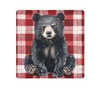 EtherSpher Borsa per cosmetici da viaggio con orso nero con occhiali rossi di bufalo scozzese da viaggio borsa protettiva per il trucco organizer avvolgente 54 x 55 cm borse organizer per donne, Orso