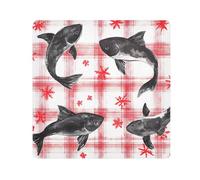 EtherSpher Borsa per cosmetici natalizia in tessuto autoadesivo con motivo pesce gatto nero con fiocchi di neve, 55 x 55 cm, Black Catfish Buffalo Plaid fiocchi di neve Natale, 21.7x21.7in