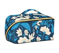EtherSpher Borsa per il trucco con motivo floreale selvatico blu e bianco con divisori portatile grande borsa per il trucco accessori da viaggio