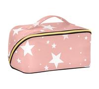 EtherSpher Borsa per il trucco con stelle bianche su sfondo rosa con divisori elegante borsa per il trucco con manico con scomparti e manico