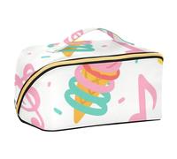 EtherSpher Borsa per il trucco dal design colorato con note musicali gelato estivo con divisori borsa cosmetica impermeabile per le donne verticale autoportante