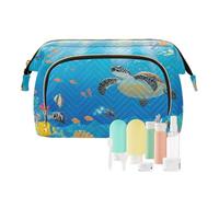 EtherSpher Borsa per il trucco del mondo delle tartarughe marine carine colorate del fumetto borsa dell'organizzatore cosmetico portatile del cambiamento della borsa, Cartone animato carino colorato