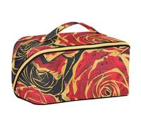 EtherSpher Borsa per il trucco in stile retrò con rosa rossa con pittura a olio con divisori essenziali borse per il trucco per le donne accessori da viaggio