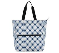 EtherSpher Borsa per la spesa decorativa per bambini carina per ragazzi ragazze donne, bianco blu piccolo fresco plaid grande borsa riutilizzabile con cerniera per scuola e tempo di gioco arcobaleno