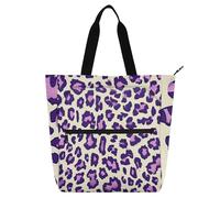 EtherSpher Borsa per la spesa decorativa per bambini per ragazzi ragazze donne, leopardo viola grande borsa per la spesa riutilizzabile con cerniera per college shopping spiaggia arcobaleno de tela