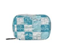 EtherSpher Borsa per medicine da viaggio con motivo a scacchi blu chiaro e bianco con scomparti staccabili, organizer riutilizzabile per pillole da viaggio per borsa