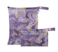 EtherSpher Borsa per pannolini bagnata impermeabile in pietra di marmo viola oro confezione da 2 pezzi essenziali da viaggio per bambini con maniglie per fare il bagno, palestra