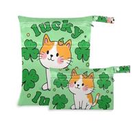 EtherSpher Borsa per pannolini bagnata riutilizzabile per il giorno di San Patrizio con simpatico gatto marrone, confezione da 2 pezzi essenziali da viaggio per bambino con manici per palestra,
