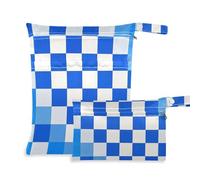 EtherSpher Borsa per pannolini lavabile a scacchi tinta unita blu bianca, confezione da 2 borse per pannolini essenziali con manici per pannolini per bambini, bagno