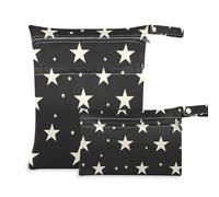 EtherSpher Borsa per pannolini riutilizzabile con stelle bianche e nere, confezione da 2 borse per pannolini, oggetti essenziali con manici per il bagno, la palestra