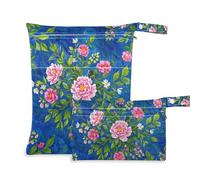 EtherSpher Borsa per vestiti sporchi lavabile vintage peonia floreale blu pesca 2 pezzi borsa bagnata per costume da bagno con manici per yoga e viaggio