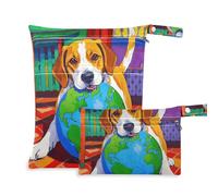 EtherSpher Borsa portabiancheria riutilizzabile a forma di cane che mangia la terra, confezione da 2 pezzi essenziali da viaggio per bambini, con manici per fare il bagno, yoga