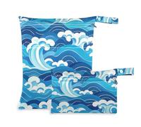 EtherSpher Borsa riutilizzabile blu con motivo a onde di cultura cinese per asilo nido, confezione da 2 elementi essenziali da viaggio per bambini, con manici per piscina, viaggio