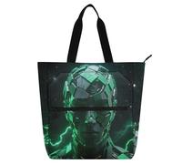 EtherSpher Borsa tote decorativa per bambini e adulti, borsa tote robusta con robot verde, borsa della spesa riutilizzabile, con cerniera, per università, shopping, spiaggia, arcobaleno para libros de
