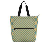 EtherSpher Borsa tote decorativa per bambini per ragazzi ragazze donne, blu e gialla a scacchiera grande borsa tote riutilizzabile con cerniera per la scuola shopping drogheria arcobaleno para llevar