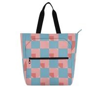 EtherSpher Borsa tote decorativa per bambini, ragazzi e ragazze, motivo a scacchi azzurri e fard, grande, riutilizzabile, con cerniera, per università, shopping, spiaggia, arcobaleno per libros de