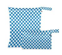 EtherSpher Borse a scacchiera blu e gialla a prova di disordine per la spiaggia, confezione da 2 pezzi essenziali da viaggio per bambino con manici per fare il bagno, palestra