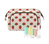 EtherSpher Borse da toilette beige con fragole carine del fumetto borse cosmetiche leggere per le donne borsa da viaggio trucco periodo per articoli da toeletta kit da viaggio organizzatore, Carino