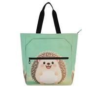 EtherSpher Borse decorative per bambini e adulti, carino cartone animato marrone riccio robusto borse tote per insegnanti borse con tasche interne per scuola, shopping, viaggi, arcobaleno bolsa para