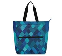 EtherSpher Borse decorative per bambini per ragazzi ragazze adulti, griglia verde acqua blu reale leggero resistente riutilizzabile biblioteca borsa della spesa per scuola shopping viaggi arcobaleno