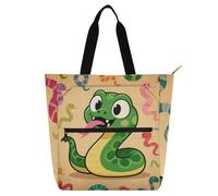 EtherSpher Borse decorative per libri per bambini adulti, cartone animato carino serpente verde borse impermeabili borsa da spiaggia con tasche con cerniera per la scuola shopping spiaggia arcobaleno