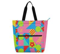 EtherSpher Borse decorative per libri per bambini ragazzi ragazze, forme geometriche colorate fiori rossi leggera borsa per attività artistica con cerniera per scuola e tempo di gioco arcobaleno
