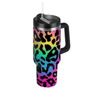 EtherSpher Bottiglia d'acqua fluo colorata con stampa leopardata sottovuoto a bocca larga con cannuccia, resistente alle perdite, tazza decorativa con coperchio per acqua, tè freddo o caffè vasos para