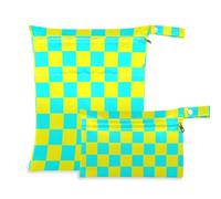 EtherSpher Buffalo Plaid Check Giallo Ciano borse impermeabili per pannolini 2 Pack Wet Bag per costume da bagno con manici per viaggi, viaggi