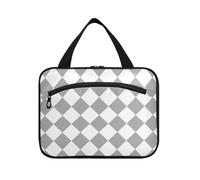 EtherSpher Buffalo Plaid Check Grigio Bianco appeso borsa trucco grande viaggio con gancio, designer essenziale borsa per il trucco per papà viaggio cartera para maquillaje L, Buffalo Plaid check
