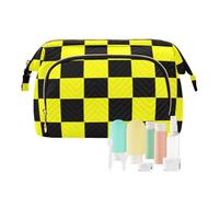 EtherSpher Buffalo Plaid Check Nero Giallo Toiletry Bag Borse Da Viaggio Portatile Per Le Donne Delle Donne Monete Della Borsa per Grande Capacità, Buffalo Plaid a Quadri Nero Giallo, 1 size