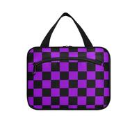 EtherSpher Buffalo Plaid Check Nero Viola Appeso Make up Bag Organizer con gancio, designer necessità borse trucco per signore toilette maleta para maquillaje L, Buffalo Plaid a Quadri Nero Viola